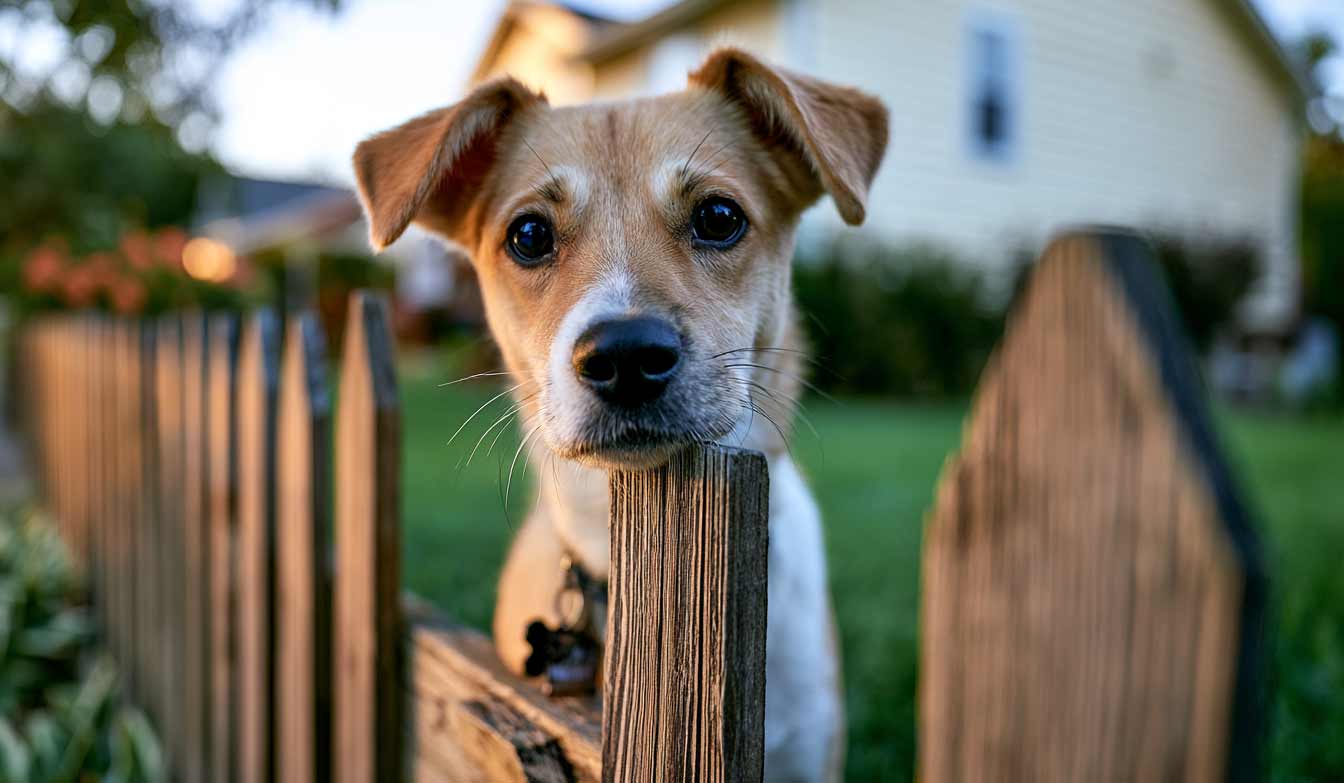 California dog bite law Dog standing behind a residential fence, illustrating California dog bite law and owner liability