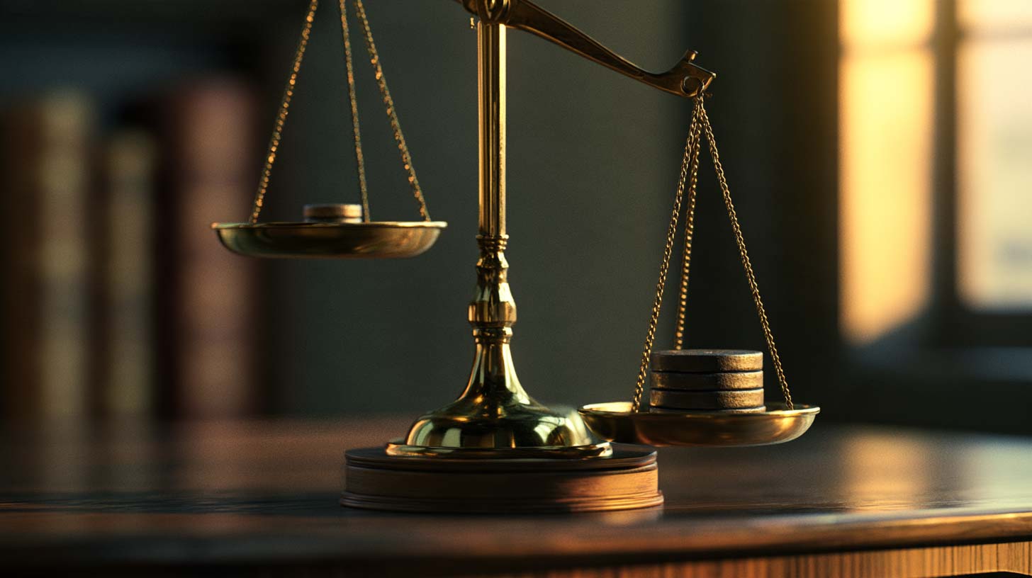 misdemeanor vs. felony scales Brass balance scale tipped by heavy weights, illustrating the difference between a misdemeanor and a felony in California